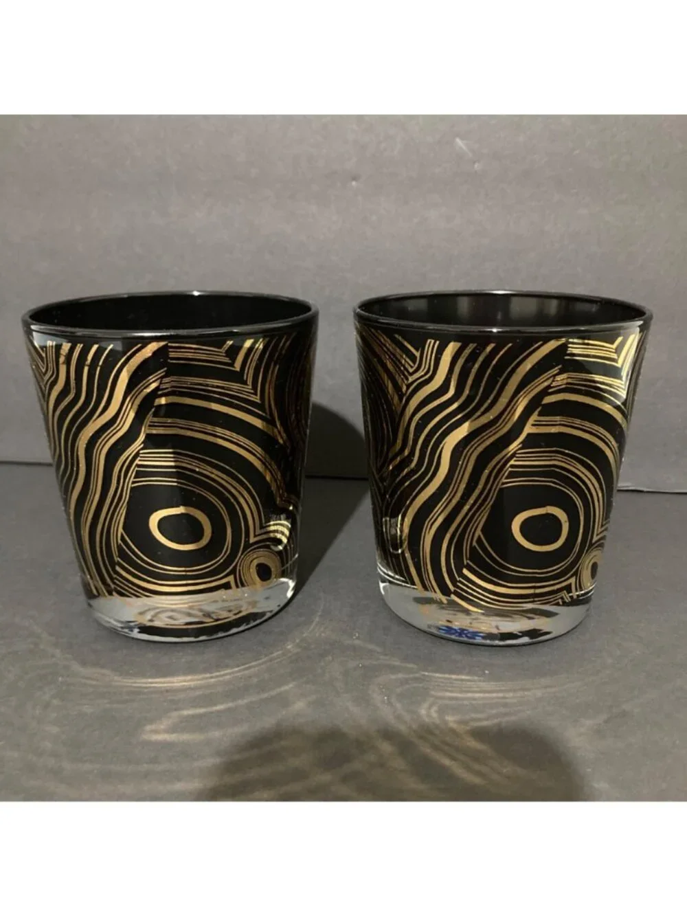 Jonathan Adler Black And Gold Malachite Old Fashioned Glass Set Of 2
